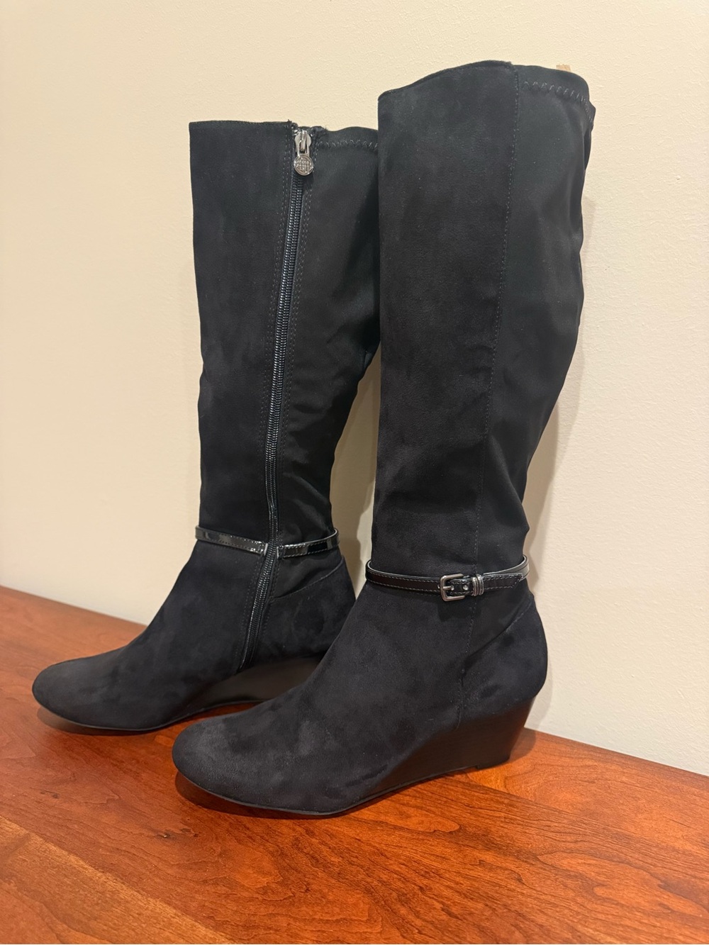 Dana Buchman Black Knee-High Wedge Boots - Picture 3 of 11